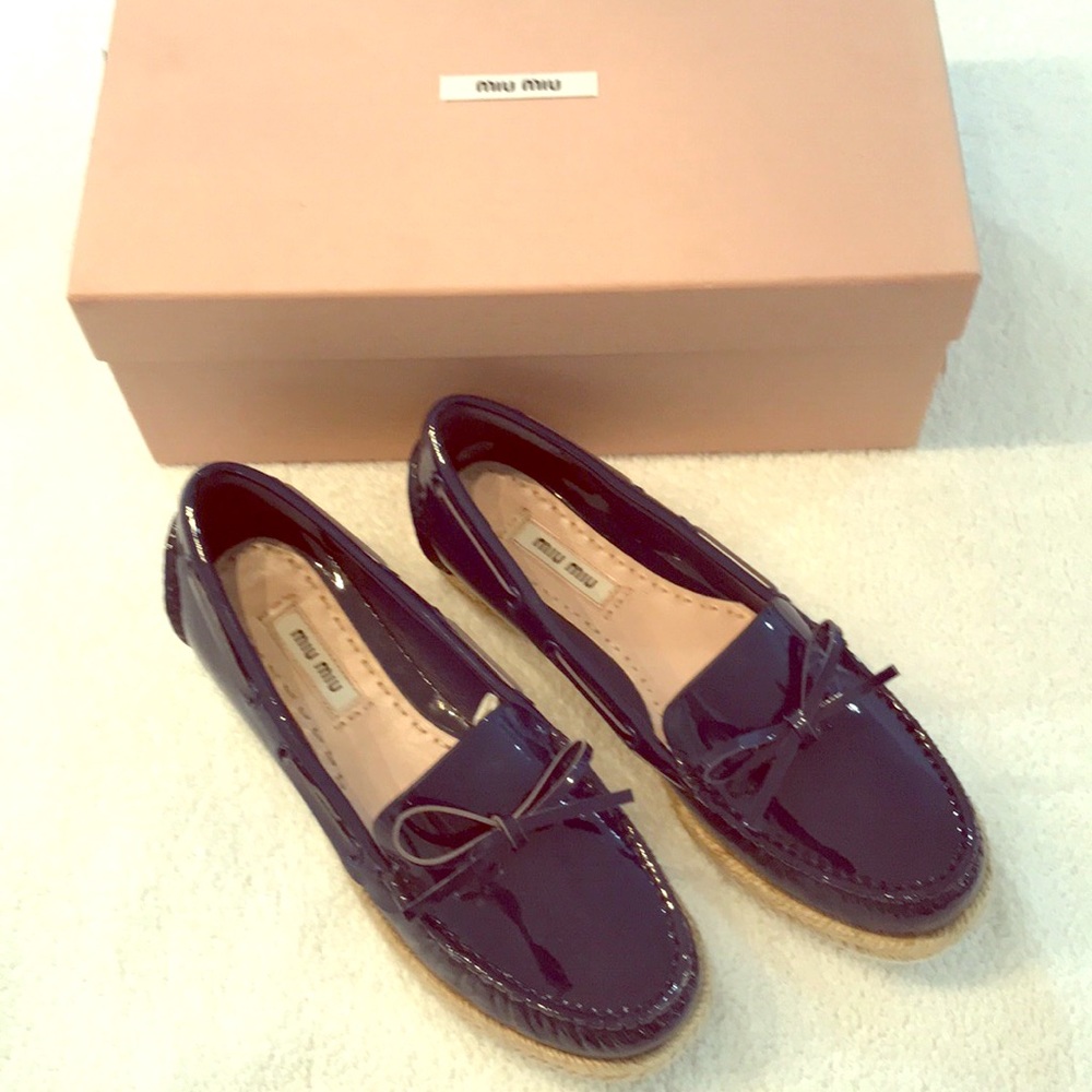Miu Miu espadrilles navy patent leather boat shoe